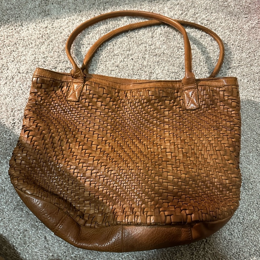 Elegant Brown Woven Leather Tote Bag